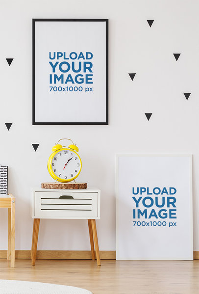 Mockup of Two Art Prints Placed by a Wall with Decorations