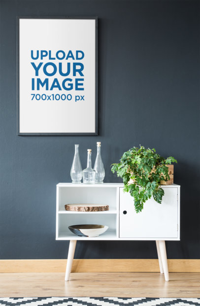 Art Print Mockup Featuring a Piece of Furniture with a Plant