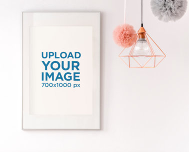 Mockup of an Art Print Placed by a Modern Ceiling Lamp 38696-r-el2