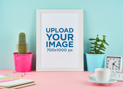 Art Print Mockup Featuring Colorful House Plants Pots