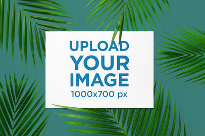 Mockup of a Horizontal Art Print Featuring Palm Leaves