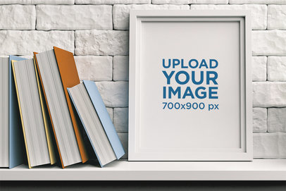 Mockup of an Art Print Placed by a Book Collection 