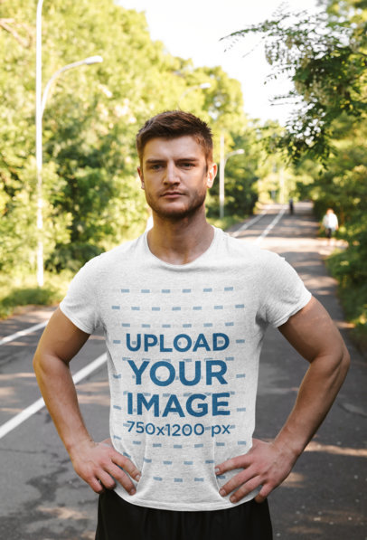Heather T-Shirt Mockup of a Runner on the Highway