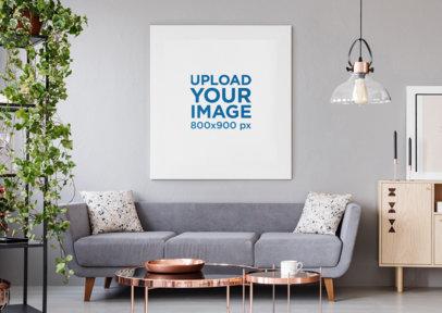Art Print Mockup Placed on a Modern-Day Living Room