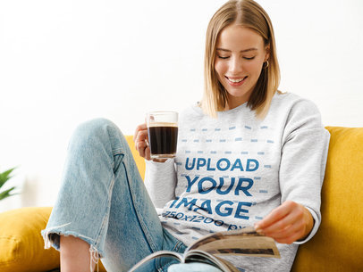 Heather Sweatshirt Mockup of a Woman Chilling at Home 