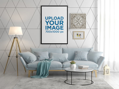 Art Print Mockup Featuring a Neatly Decorated Living Room 35645-r-el2