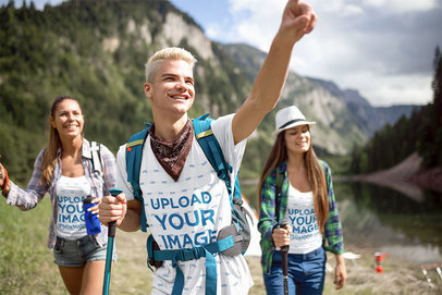T-Shirt Mockup of a Group of Hikers Enjoying the View of the Outdoors 42056-r-el2