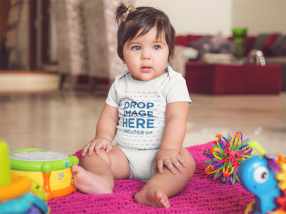 Template Of A Gorgeous White Baby Girl Wearing A Onesie While Sitting At Her House
