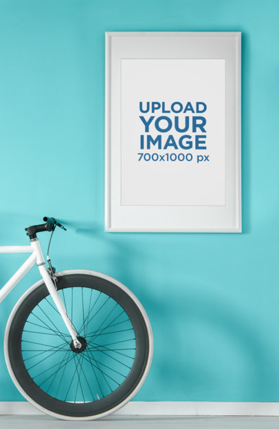 Mockup of an Art Print Hanging by a Bicycle