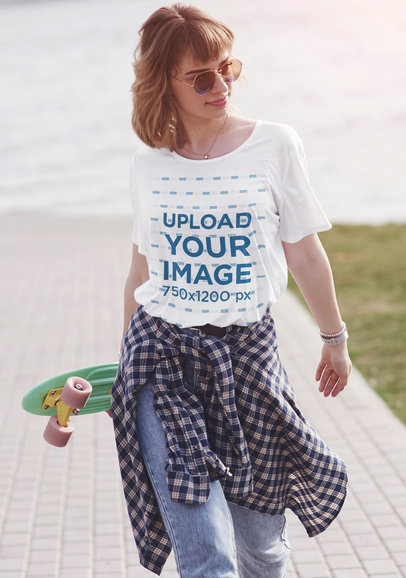 Mockup of a Skater Woman Wearing a Unisex Tee 