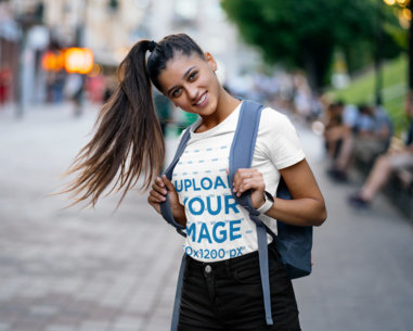 T-Shirt Mockup of a Student with a Long Ponytail 41399-r-el2