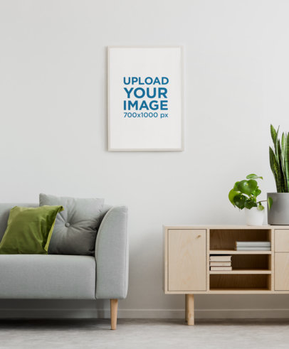 Mockup of an Art Print Hanging in a Modern Living Room