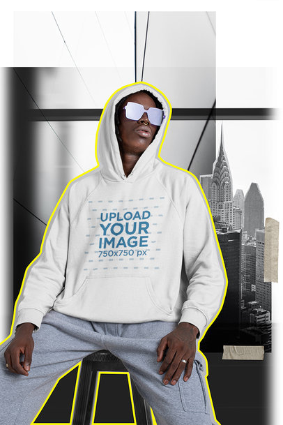 Hoodie Mockup Featuring a Man and an Outline Effect