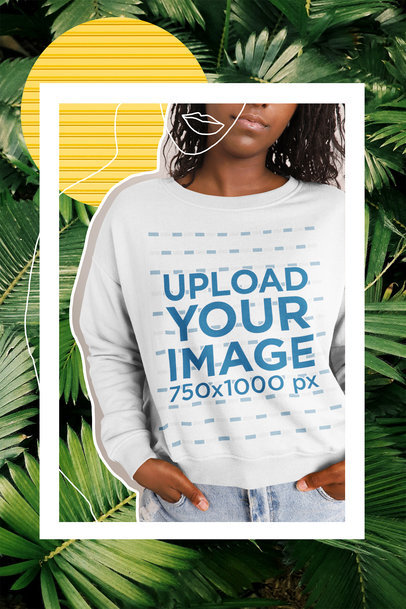 Sweatshirt Mockup Featuring a Woman and a Collage