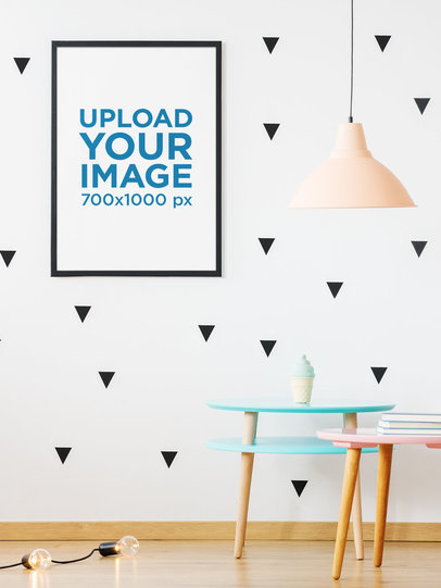 Mockup of an Art Print Featuring a Small Children's Table 