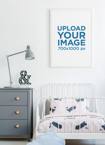 Mockup of an Art Print Placed Above a Child's Bed