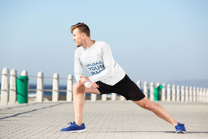 Long Sleeve T-Shirt Mockup Featuring a Man Stretching Outdoors 39882-r-el2