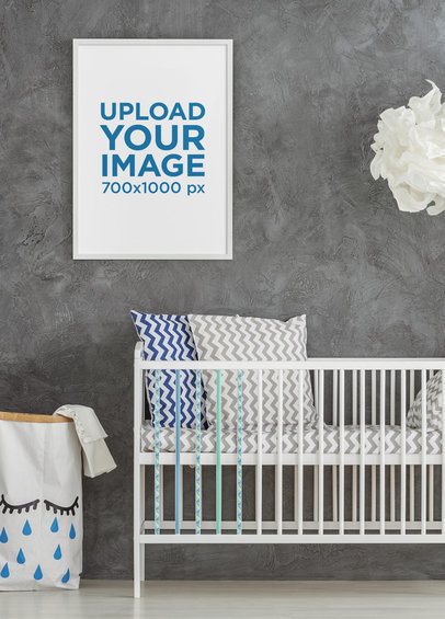 Mockup Featuring an Art Print Hanging Above a Baby's Crib
