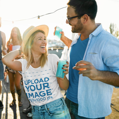 T-shirt Mockup Featuring a Happy Woman at a Rooftop Party 41153-r-el2