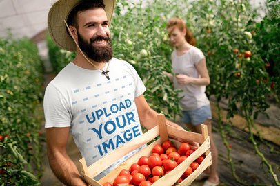 T-Shirt Mockup of a Man Harvesting Tomatoes with His Girlfriend 40376-r-el2