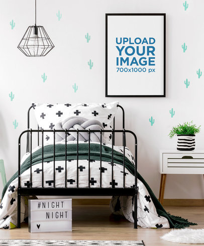 Mockup of an Art Print Placed Inside a Child's Bedroom