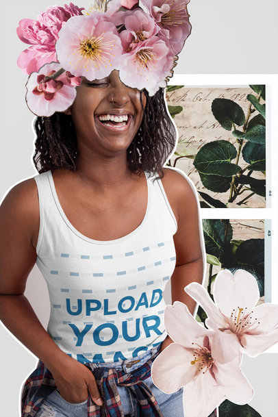 Mockup of a Woman Wearing a Tank Top Featuring a Floral Edit 42542
