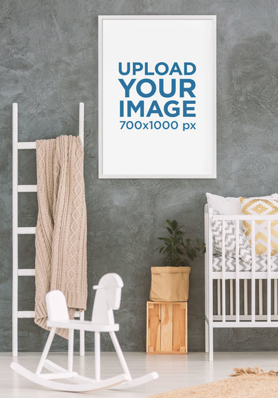 Mockup of an Art Print Placed by a Wooden Horse Toy 38701-r-el2