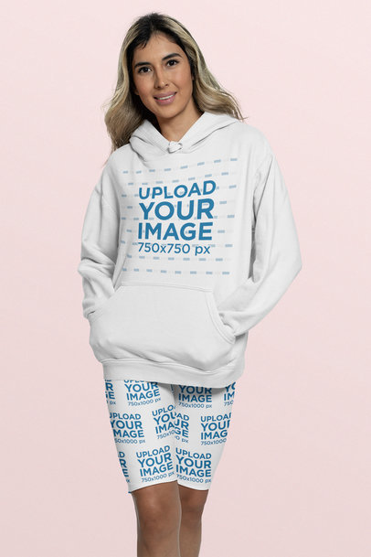 Hoodie and Bike Shorts Mockup of a Woman in a Studio 42365