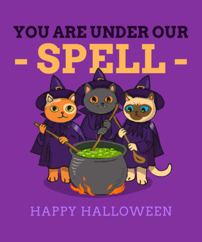 Illustrated T-Shirt Design Creator Featuring Cats in Witch Costumes
