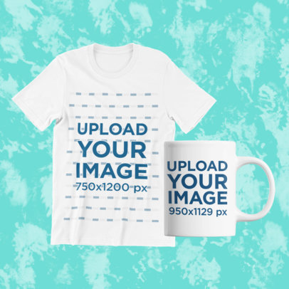 T-Shirt Mockup Featuring an 11 oz Mug and a Customizable Background