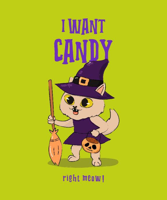 Placeit - T-Shirt Design Maker with a Cute Witch Kitten