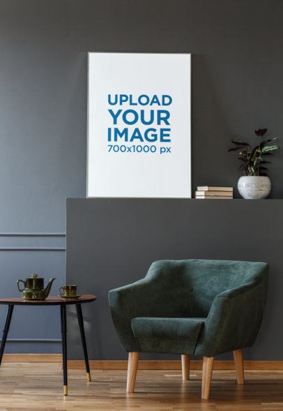 Art Print Mockup Placed Against a Gray Wall in a Modernly Decorated Room 35693-r-el2