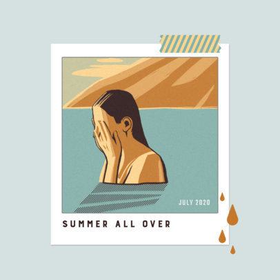 Mixtape Cover Template for a Chill Beat Album Featuring a Polaroid-Styled Illustration 3644j