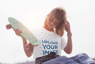 Unisex T-Shirt Mockup Featuring a Young Female Skater 