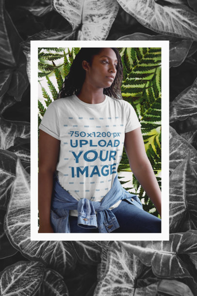 Mockup of a Woman in a T-Shirt Featuring a Frame with Plants Graphics