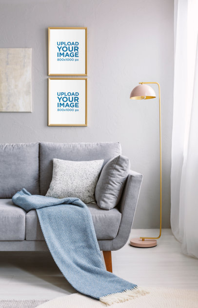 Mockup of Two Art Prints on the Wall of a Chic Living Room 38888-r-el2