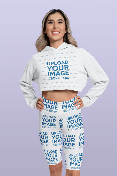Crop Top Hoodie Mockup of a Woman Wearing Bike Shorts 42360