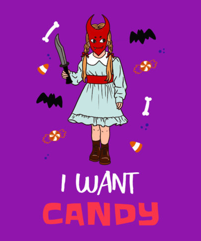 Halloween T-Shirt Design Template with a Creepy Girl Illustration