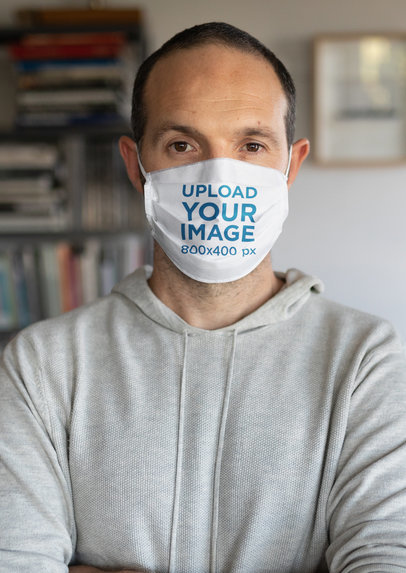 Face Mask Mockup of a Serious Man Looking at the Camera