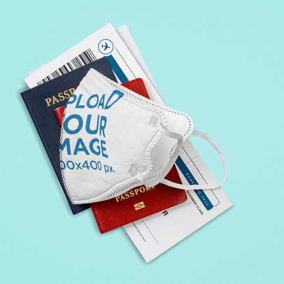 Face Mask Mockup Featuring two Passports and Plane Tickets 42525-r-el2