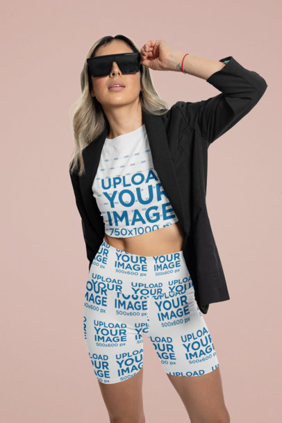 Crop Top Mockup of a Stylish Woman Wearing Bike Shorts at a Studio