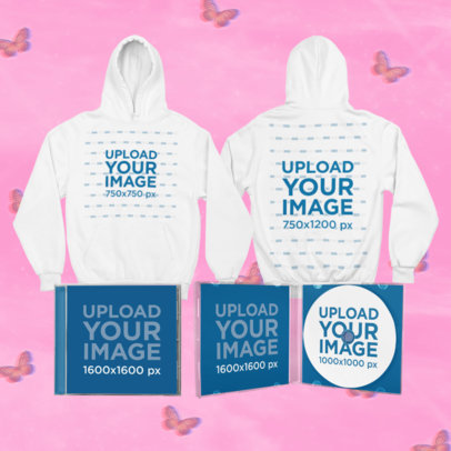 Mockup of a Merch Bundle Featuring Two Hoodies and CD Jewel Cases 43434-r-el2