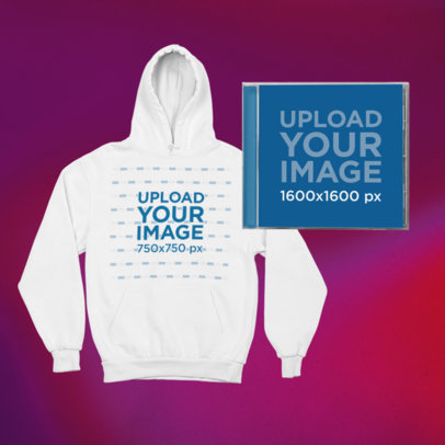 Merch Bundle Mockup Featuring a Front-View Pullover Hoodie and a CD Jewel Case 