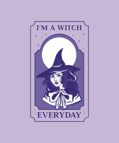 T-Shirt Design Template Featuring an Illustration of a Witch