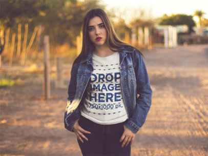 Young Woman Using a Tee While Hanging out at a Rural Village Mockup