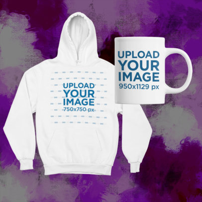 Merch Bundle Mockup Featuring a Pullover Hoodie Along with an 11 oz Mug 
