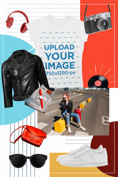Mockup of a T-Shirt Featuring Other Elements in a Collage 