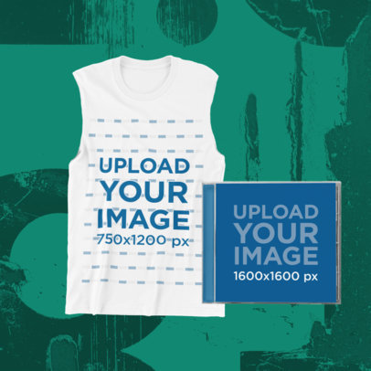 Merch Bundle Mockup Featuring a Front-View Sleeveless Shirt and a CD Jewel Case