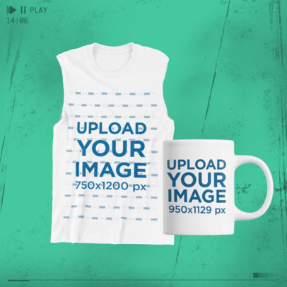 Merch Bundle Mockup Featuring a Front-View Sleeveless Shirt and an 11 oz Mug 