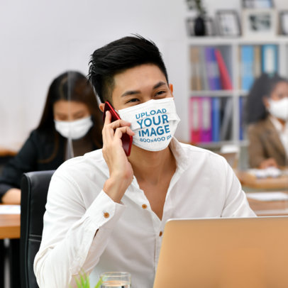 Mockup of a Man Wearing a Face Mask at Work 41992-r-el2